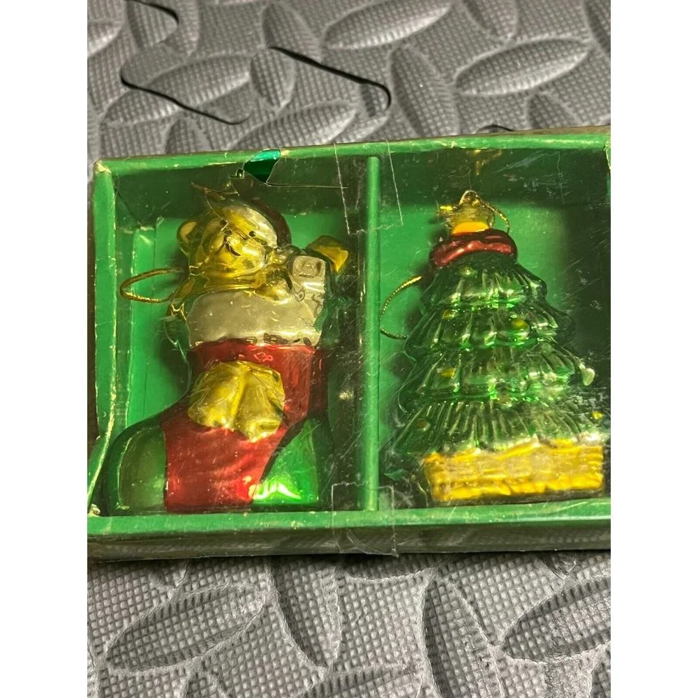 2 pc Springwater 3164 Christmas glass ornaments Tree Stocking Vintage vtg BOX‎